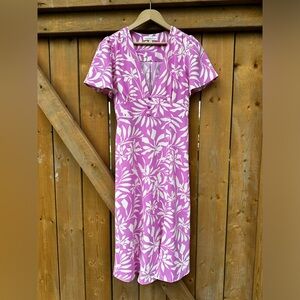 Midi Dress Monteau by Los Angeles Pink Floral Preppy Barbie Vacation Tropical 🩷